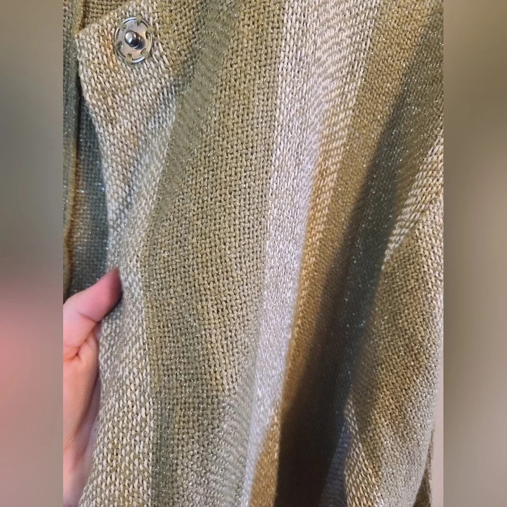 MASAI Janette Sage Green Boucle Jacket Stripe Pockets Long Cardigan - Picture 7 of 9